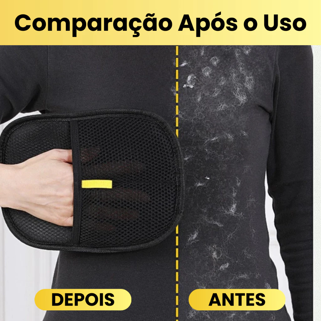 Comparacao Antes e Depois do uso da Luva PetFree - roupa com pelos vs roupa limpa